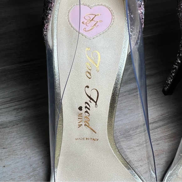 Too Faced Mink Made in Italy Better Than Set Pink Glitter Stiletto Heels Size 10 - Picture 10 of 14